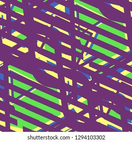 Seamless Pop Art Pattern. Abstract Colorful Texture with Lines and Geometric Figures for Dress, Paper, Tablecloth. Vintage Seamless Multicolor Background in Disco Style. Vector Texture.