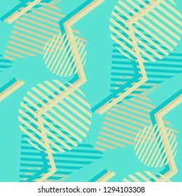 Seamless Pop Art Pattern. Abstract Color Texture with Lines and Geometric Figures for Chintz, Curtain, Paper. Modern Seamless Multicolor Background in Disco Style. Vector Texture.