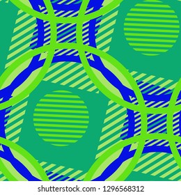 Seamless Pop Art Pattern. Abstract Colorful Texture with Lines and Geometric Figures for Cotton, Calico, Textile. Retro Seamless Multicolor Background in Disco Style. Vector Texture.