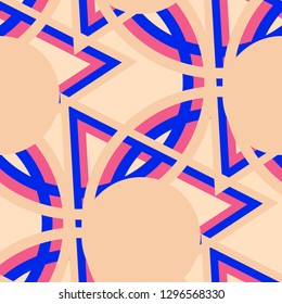 Seamless Pop Art Pattern. Abstract Colorful Texture with Lines and Geometric Figures for Dress, Curtain, Tablecloth. Modern Seamless Multicolor Background in Disco Style. Vector Texture.