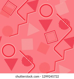 Seamless Pop Art Pattern. Abstract Color Texture with Lines and Geometric Figures for Dress, Paper, Tablecloth. Vintage Seamless Multicolor Background in Disco Style. Vector Texture.