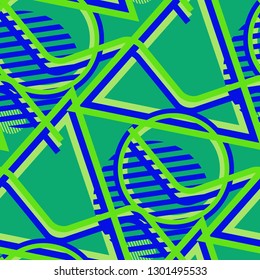 Seamless Pop Art Pattern. Abstract Color Texture with Lines and Geometric Figures for Chintz, Linen, Paper. Trendy Seamless Multicolor Background in Disco Style. Vector Texture.