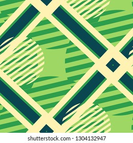 Seamless Pop Art Pattern. Abstract Colorful Texture with Lines and Geometric Figures for Print, Cloth, Fabric. Modern Seamless Multicolor Background in Disco Style. Vector Texture.