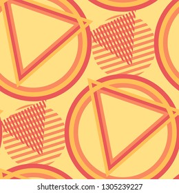 Seamless Pop Art Pattern. Abstract Color Texture with Lines and Geometric Figures for Wallpaper, Print, Textile. Retro Seamless Multicolor Background in Disco Style. Vector Texture.