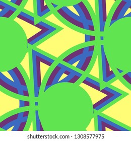 Seamless Pop Art Pattern. Abstract Colorful Texture with Lines and Geometric Figures for Print, Cloth, Textile. Retro Seamless Multicolor Background in Disco Style. Vector Texture.