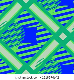 Seamless Pop Art Pattern. Abstract Color Texture with Lines and Geometric Figures for Cotton, Calico, Textile. Vintage Seamless Multicolor Background in Disco Style. Vector Texture.