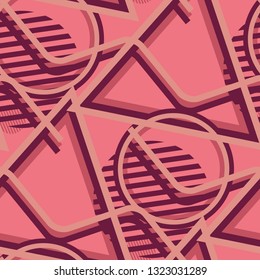 Seamless Pop Art Pattern. Abstract Colorful Texture with Lines and Geometric Figures for Wallpaper, Print, Textile. Trendy Seamless Multicolor Background in Disco Style. Vector Texture.