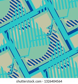 Seamless Pop Art Pattern. Abstract Colorful Texture with Lines and Geometric Figures for Chintz, Curtain, Paper. Vintage Seamless Multicolor Background in Disco Style. Vector Texture.