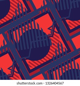 Seamless Pop Art Pattern. Abstract Color Texture with Lines and Geometric Figures for Linen, Paper, Tablecloth. Retro Seamless Multicolor Background in Disco Style. Vector Texture.