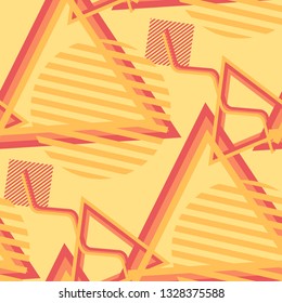Seamless Pop Art Pattern. Abstract Color Texture with Lines and Geometric Figures for Print, Cloth, Textile. Trendy Seamless Multicolor Background in Disco Style. Vector Texture.