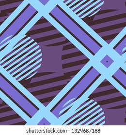 Seamless Pop Art Pattern. Abstract Color Texture with Lines and Geometric Figures for Cotton, Print, Calico. Vintage Seamless Multicolor Background in Disco Style. Vector Texture.