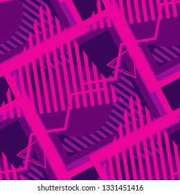 Seamless Pop Art Pattern. Abstract Colorful Texture with Lines and Geometric Figures for Linen, Paper, Tablecloth.  Vector Texture.