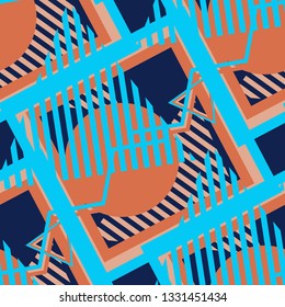 Seamless Pop Art Pattern. Abstract Color Texture with Lines and Geometric Figures for Print, Cloth, Fabric. Modern  Vector Texture.