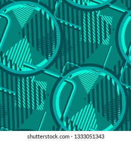 Seamless Pop Art Pattern. Abstract Color Texture with Lines and Geometric Figures for Print, Cloth, Fabric. Modern Seamless Multicolor Background in Disco Style. Vector Texture.