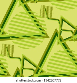 Seamless Pop Art Pattern. Abstract Colorful Texture with Lines and Geometric Figures for Dress, Curtain, Paper. Vintage Seamless Multicolor Background in Disco Style. Vector Texture.