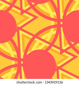 Seamless Pop Art Pattern. Abstract Colorful Texture with Lines and Geometric Figures for Print, Cloth, Textile. Vintage Seamless Multicolor Background in Disco Style. Vector Texture.