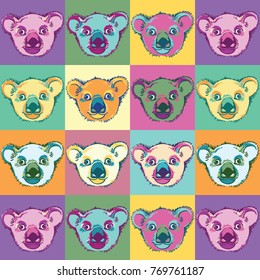 Seamless pop art pattern with funny coala