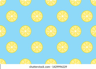 Seamless pop art pattern  of lemon fruits, slices and green leaves. Beautiful pastel colour design elements, perfect for prints and background - Vector