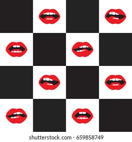 Seamless pop art pattern. Sexy lips collage