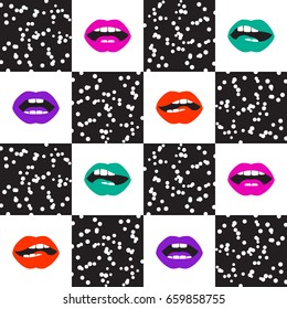 Seamless pop art pattern. Sexy lips collage