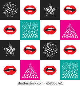 Seamless pop art pattern. Sexy lips collage