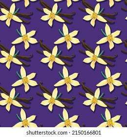 Seamless pop art pattern with vanilla on purple background