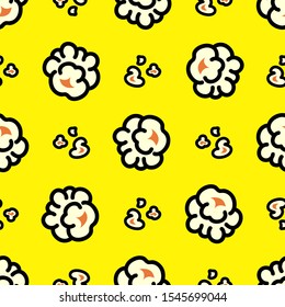 Seamless popcorn flat pattern on bright yellow background