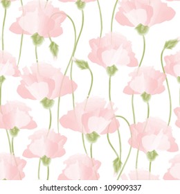 Seamless poppy flower pattern. Vector floral background