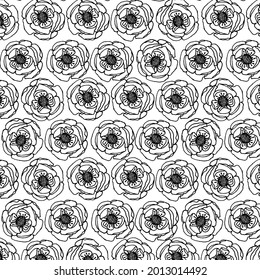 Seamless Poppy Pattern In Black Fine Liner