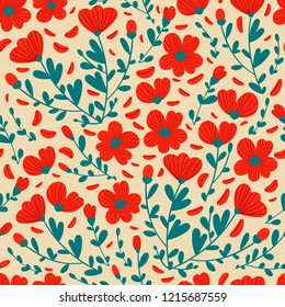 Seamless poppy pattern for textiles. Cute hand drawn background for banners, invitations, greeting cards and labels.