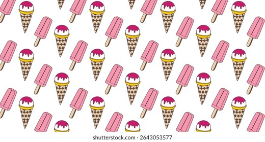 Design de padrão de picolé e cone sem costura