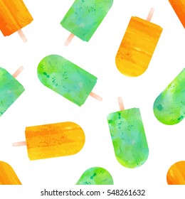 Seamless Popsicle and Ice Cream Pattern in Watercolor style