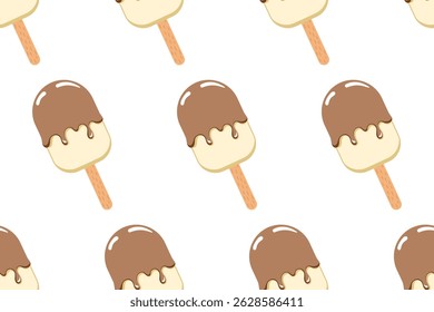 Padrão de picolé sem emenda com design de chocolate e baunilha em um fundo transparente. Perfeito para embrulho com tema de verão, tecido ou projetos digitais