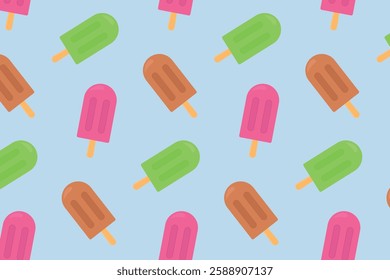 Seamless popsicle pattern on a blue background. Vector illustration.