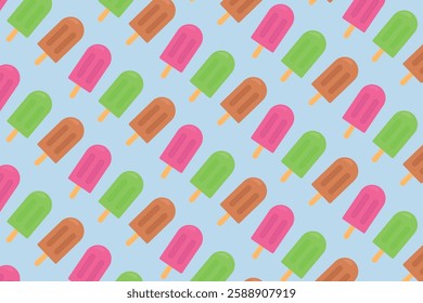 Seamless popsicle pattern on a blue background.Vector illustration.