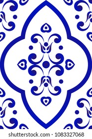 seamless porcelain floral decorative pattern damask style, Isalamic blue and white modern shape for design, chinaware, ceramic, tile, ceiling, texture, wall, paper and fabric, vector illustration
