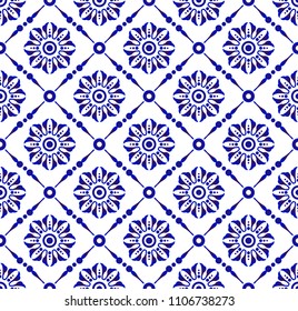 seamless porcelain floral pattern motif style, blue and white flower ceramic background for design, chinaware, tile, ceiling, texture, wall, paper and fabric, vector illustration