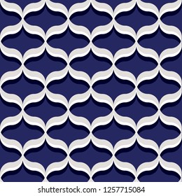 Seamless porcelain indigo blue and white ogee curvy textile pattern vector