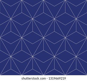 Seamless porcelain indigo blue and white vintage ancient Japanese sashiko textile hexagonal outline pattern vector
