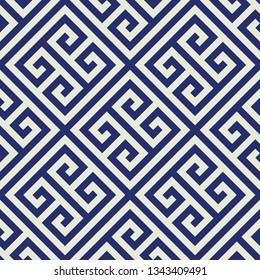 Seamless Porcelain Indigo Blue And White Diagonal Ancient Greek Abstract Geometric Pattern Vector