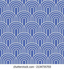 Seamless porcelain indigo blue and white simple art deco wave scales pattern vector. Vector Illustration for background carpet wallpaper clothing wrap batik fabric vector web textile pillowcase .