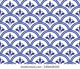 Seamless porcelain indigo blue and white simple art decor vector. Chinese blue background. ceramic pattern. China ware design.