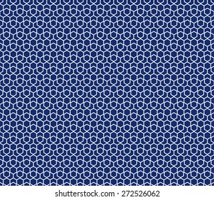 Seamless porcelain indigo blue and white hexagonal pattern vector
