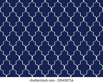 Seamless porcelain indigo blue and white moroccan ikat islamic pattern vector