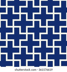 Seamless porcelain indigo blue and white vintage plus outline pattern vector