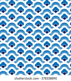 Seamless porcelain indigo blue and white simple art decor wave pattern vector, chinese blue pattern