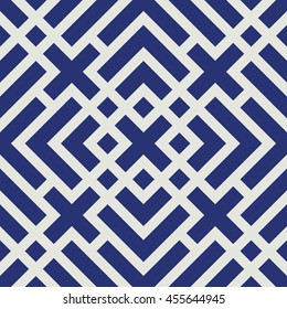 Seamless Porcelain Indigo Blue And White Art Deco Geo Lines Pattern Vector