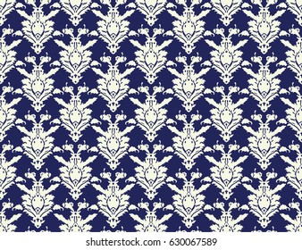 Seamless porcelain indigo blue and white damask vintage floral pattern vector