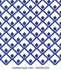 Seamless porcelain indigo blue and white simple art decor vector, chinese blue background, ceramic  pattern