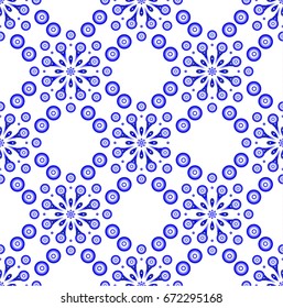 Seamless porcelain indigo blue and white simple art decor pattern vector, chinese blue background, ceramic Tiled floor design